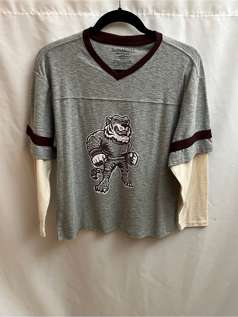 Thereabouts Husky Boys Tiger Football Layered Look Long Sleeve Shirt Gray M